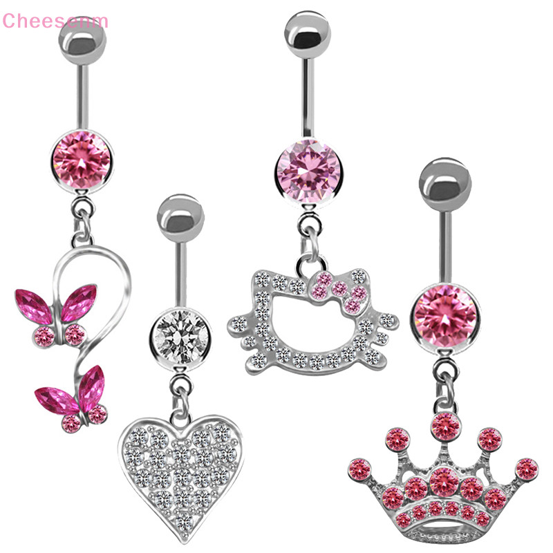 Cheenm Belly ปุ่มแหวนผู้หญิงอินเทรนด์สีชมพูน่ารักออกแบบเซ็กซี่แฟชั่น Navel แหวนเครื่องประดับสแตนเลส TH