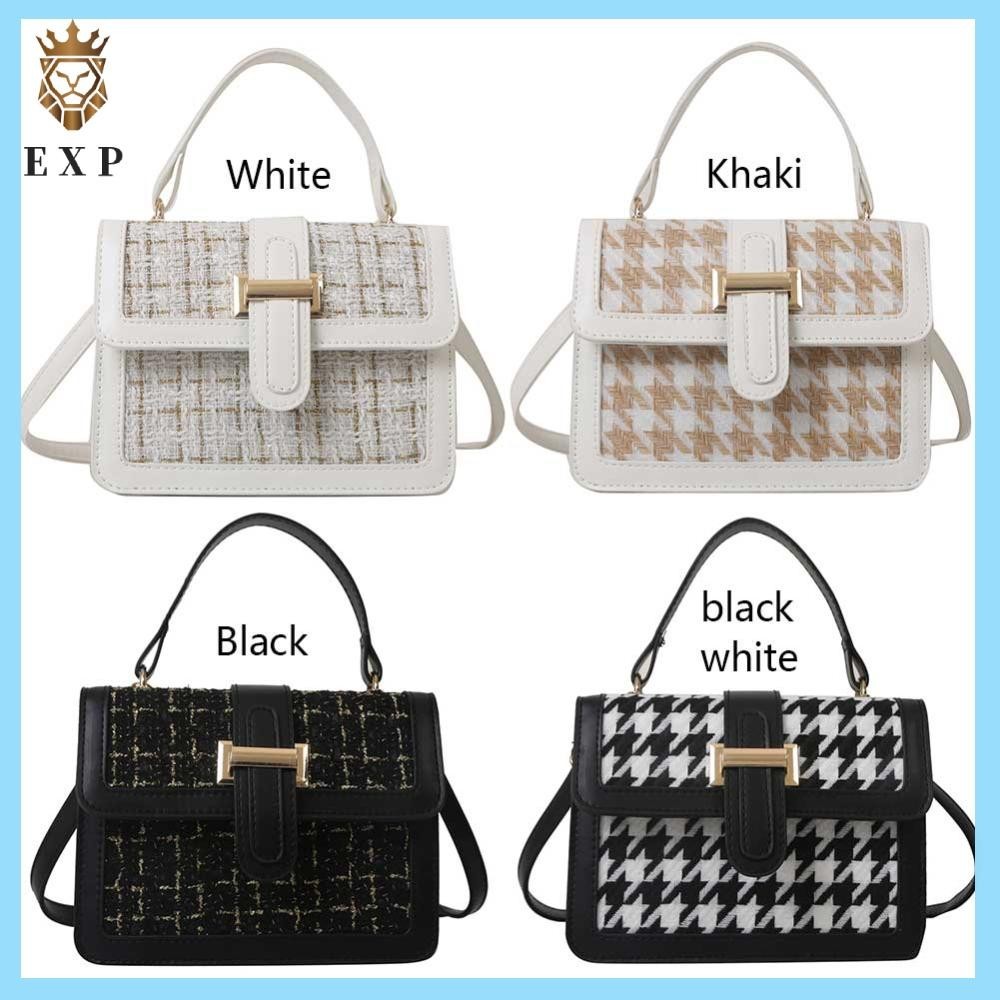 [explosion1.th] Women PU Leather Classic Plaid Bag Flap Top Hand Bag Shoulder Bag for Shopping