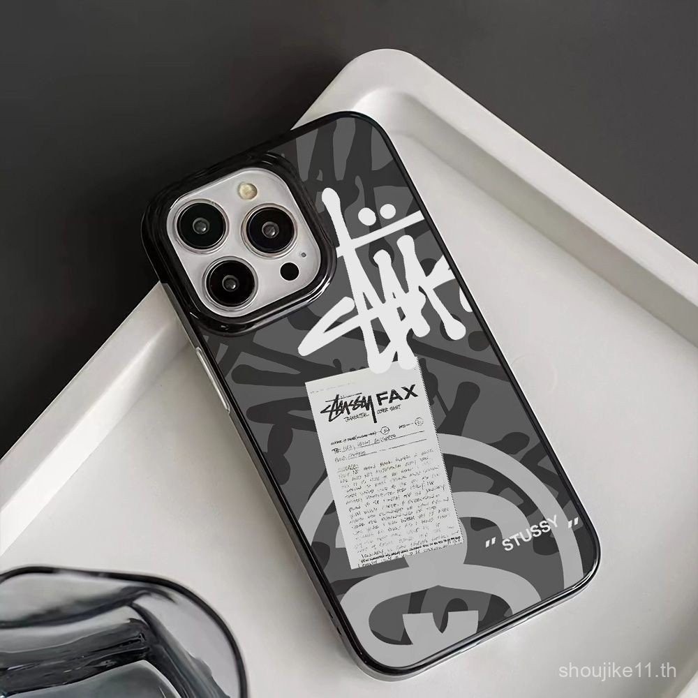 พื้นหลังสีเทาสีขาวแบรนด์อินเทรนด์เหมาะสําหรับ IPhone 15 14 13 12 11 Pro Xr X Xs Max 13plus 7 8 Plus Se2020 เคสโทรศัพท์ 2L3R
