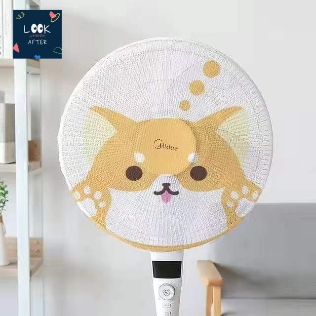 Look After ที่คลุมพัดลม สีขาว ลายน้องหมา ลายน้องสิงโต 16 นิ้ว
