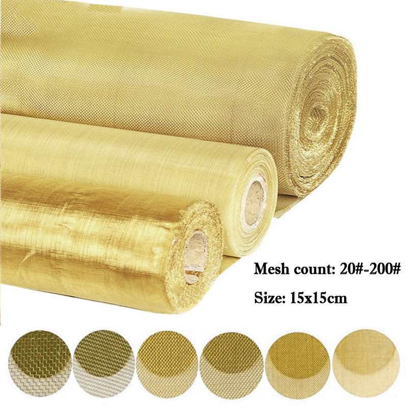1pcs 15x15cm brass braided wire metal mesh shielding fabric mesh copperss wire filter screen non-magnetic signal shielding tool 20-200 mesh