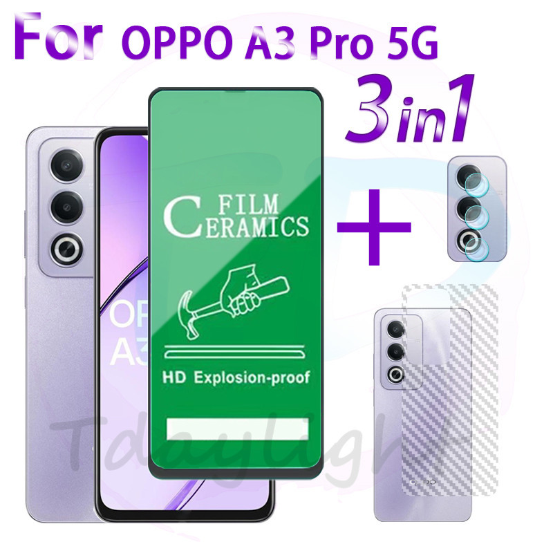 3 in 1 OPPO A3 Pro 5G HD ฟิล์มเซรามิคสําหรับ OPPO A60 A18 A38 A58 A78 A79 A3 5G เลนส์กล้องกระจกป้องกันหน้าจอและฟิล์มด้านหลัง