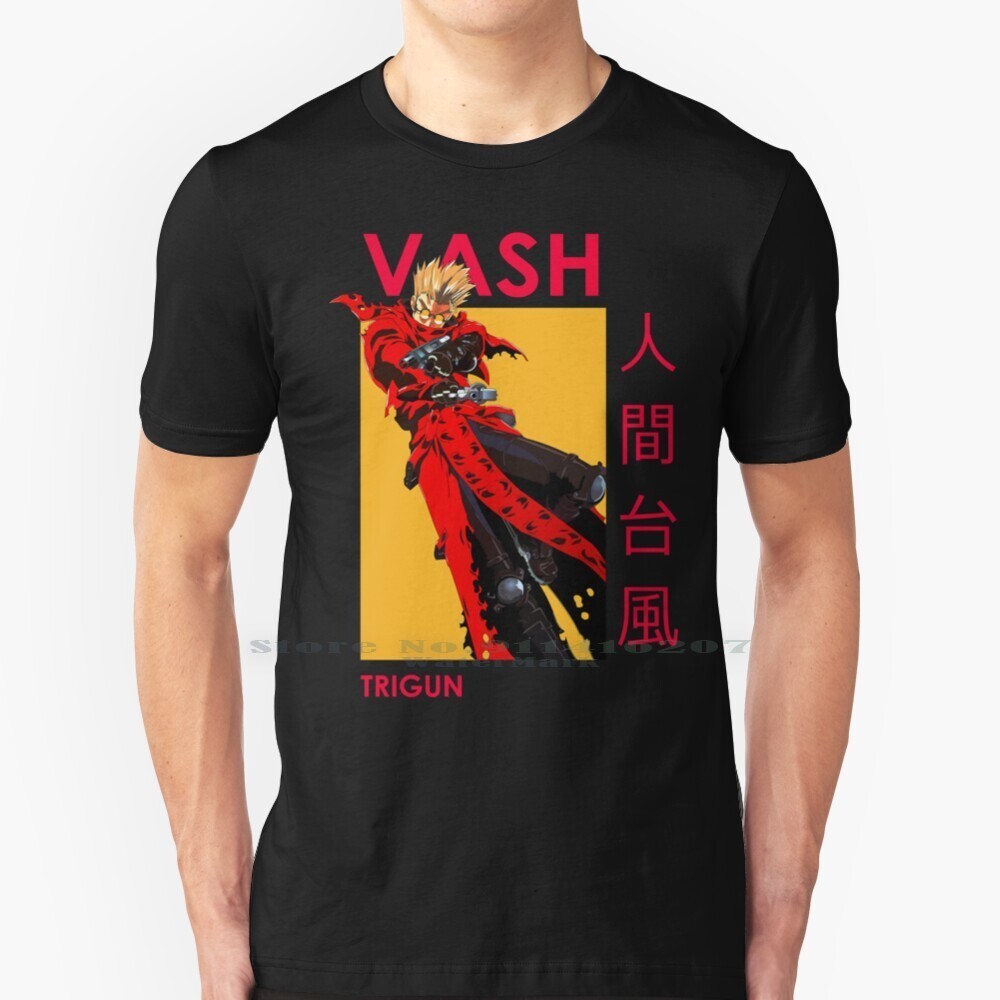 Trigun Vash The Stampede Dual Wield Anime T เสื้อ 100% ผ้าฝ้ายแท้ Vash Vash The Stampede Trigun Tri 