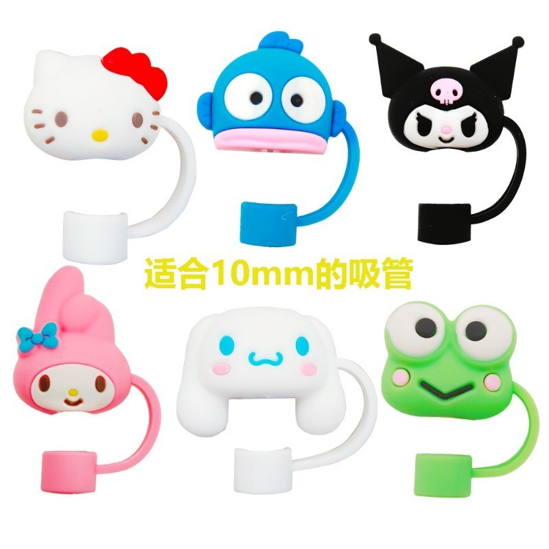 SANRIO การ์ตูนซานริโอฟางปกคลุมนํามาใช้ใหม่ฝุ่นแจ็คเก็ตสําหรับสแตนลีย์ถ้วย10มิลลิเมตรซิลิโคนหมวกเข้ากันได้30และ40ออนซ์ถ้วยที่มีการจัดการปลายหมวก