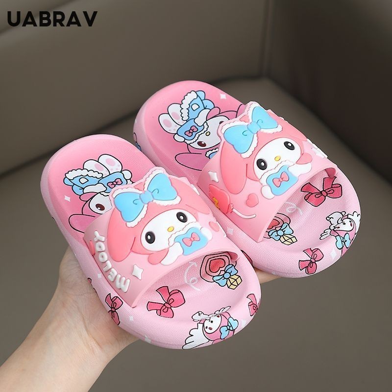 Uabrav Girls รองเท้าแตะเย็นการ์ตูน Kulomi น่ารัก Sanrio หยกอบเชยสุนัขในร่มลื่นห้องน้ําอาบน้ําด้านล่างแม่ลูก