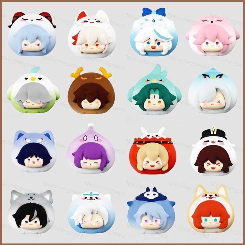 สุ่ม One Genshin Impact กล่องตาบอดของขวัญสําหรับสาวเครื่องประดับคอลเลกชัน Zhongli Hutao Ganyu Mini Figures ของเล่น