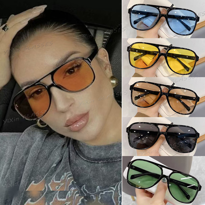 Retro สไตล์ Double Beam แว่นตากันแดดกรอบใหญ่สําหรับผู้หญิงผู้ชายรอบแฟชั่น Unisex แว่นตากันแดดกลางแจ้ง UV Resistance Shades สําหรับผู้หญิง Man
