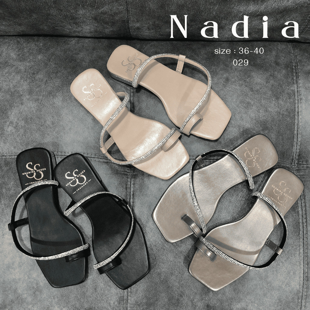 Sharisa Shoes รุ่น NADIA (029) รองเท้าแตะเส้นเพชรส้วมโป้ง พื้นนิ่ม งานมินิมอล เสริมพื้น ส่งไว