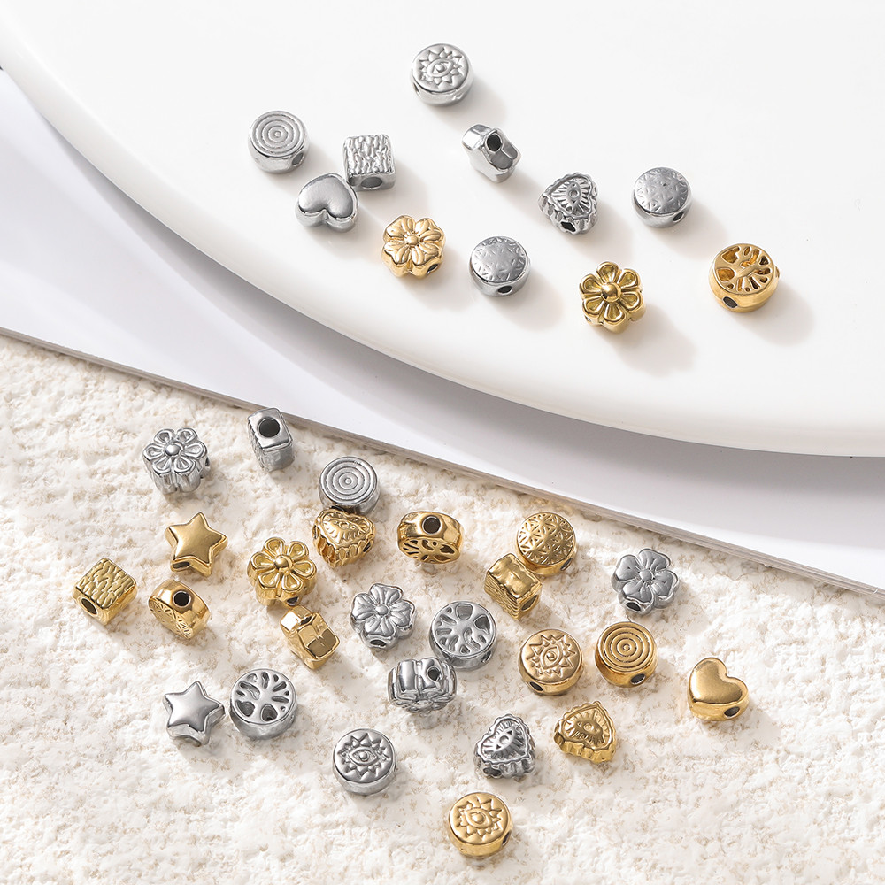 St. kunkka 10 ชิ้นสแตนเลส Spacer ลูกปัดผสมสไตล์สูญญากาศชุบดอกไม้ลูกปัดสําหรับ DIY สร้อยข้อมือสร้อยคอทํา — صورة 3