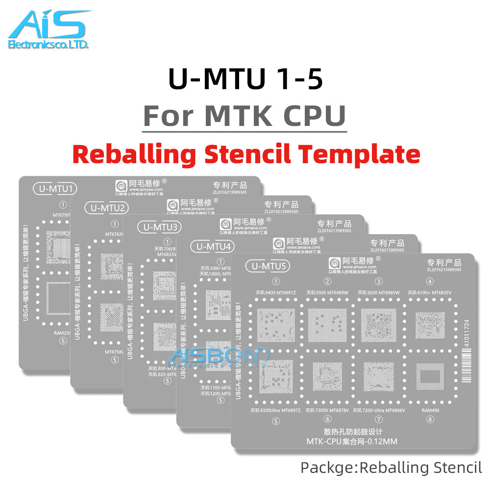 Amaoe U-MTU 1-5 BGA Reballing Stencil สําหรับ Qualcomm series CPU MT6991Z MT6889Z MT6989W MT6893Z MT