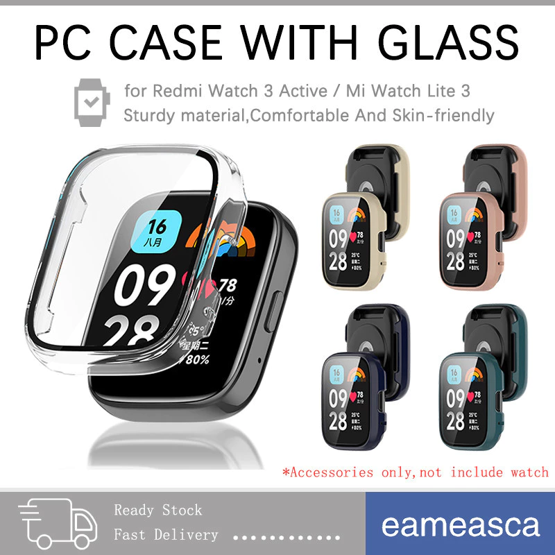 เคสพีซีกระจกนิรภัย for Redmi Watch 3 Active ฝาครอบกันชนฟิล์มป้องกันหน้าจอแข็ง for Smartwatch Xiaomi Mi Watch 3 Lite
