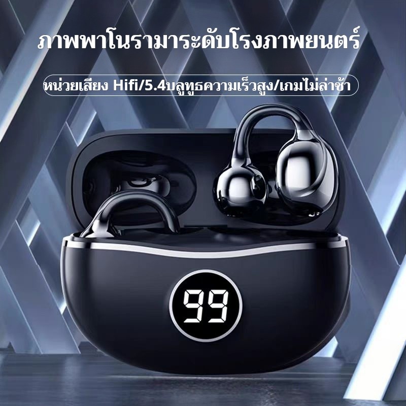 ✨หูฟังบลูทูธ D15 คลิปหู แสดงระดับแบตเตอรี่ HIFI ตัดเสียงรบกวน ชาร์จ TYPE-C ยาวนาน