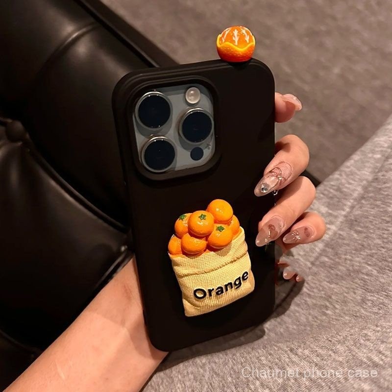 3D สีส้ม เคสกันกระแทกสำหรับ iPhone 16 Pro 11/กันกระแทก 12/รูใหญ่ 13/เฉพาะ 14/สร้างสรรค์ 15 สไตล์ Ins