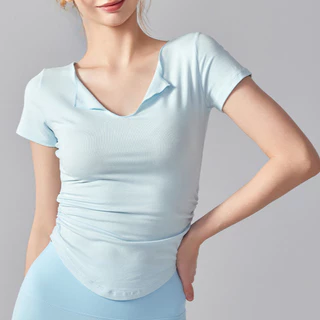 Airactive Leisure Casual Yoga Sports T-shirt Short Sleeves V-neck Pleats Breathable Pilates Wear