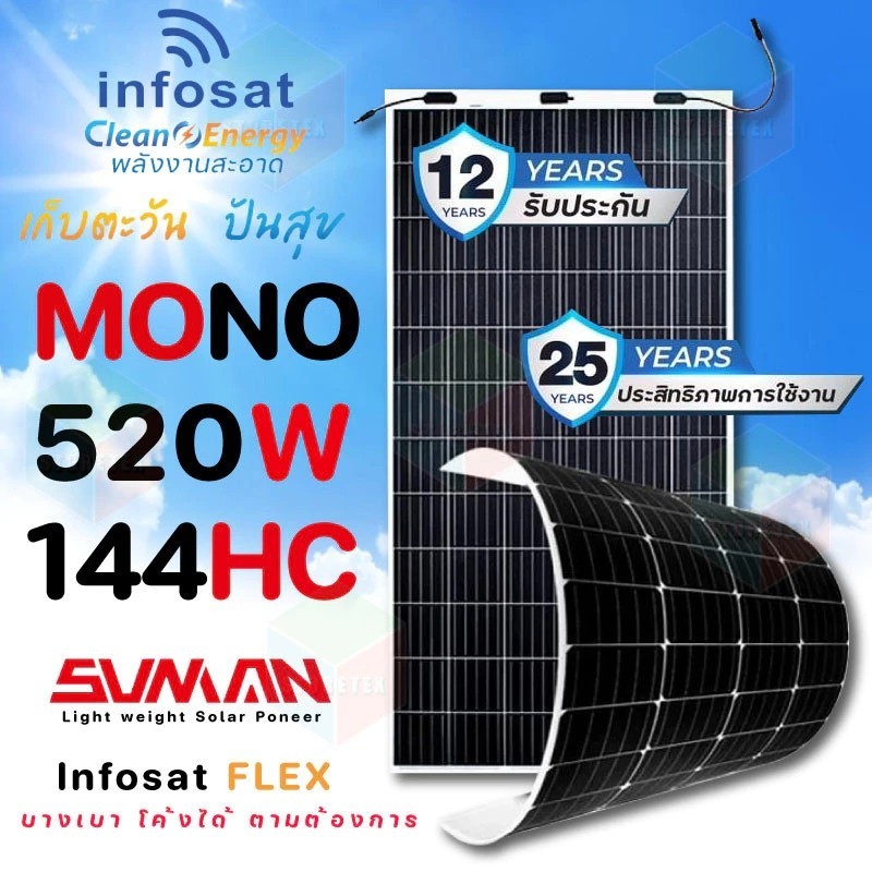 Flexible Solar 520W แผงโซล่าเซลล์ แบบยืดหยุ่นได้