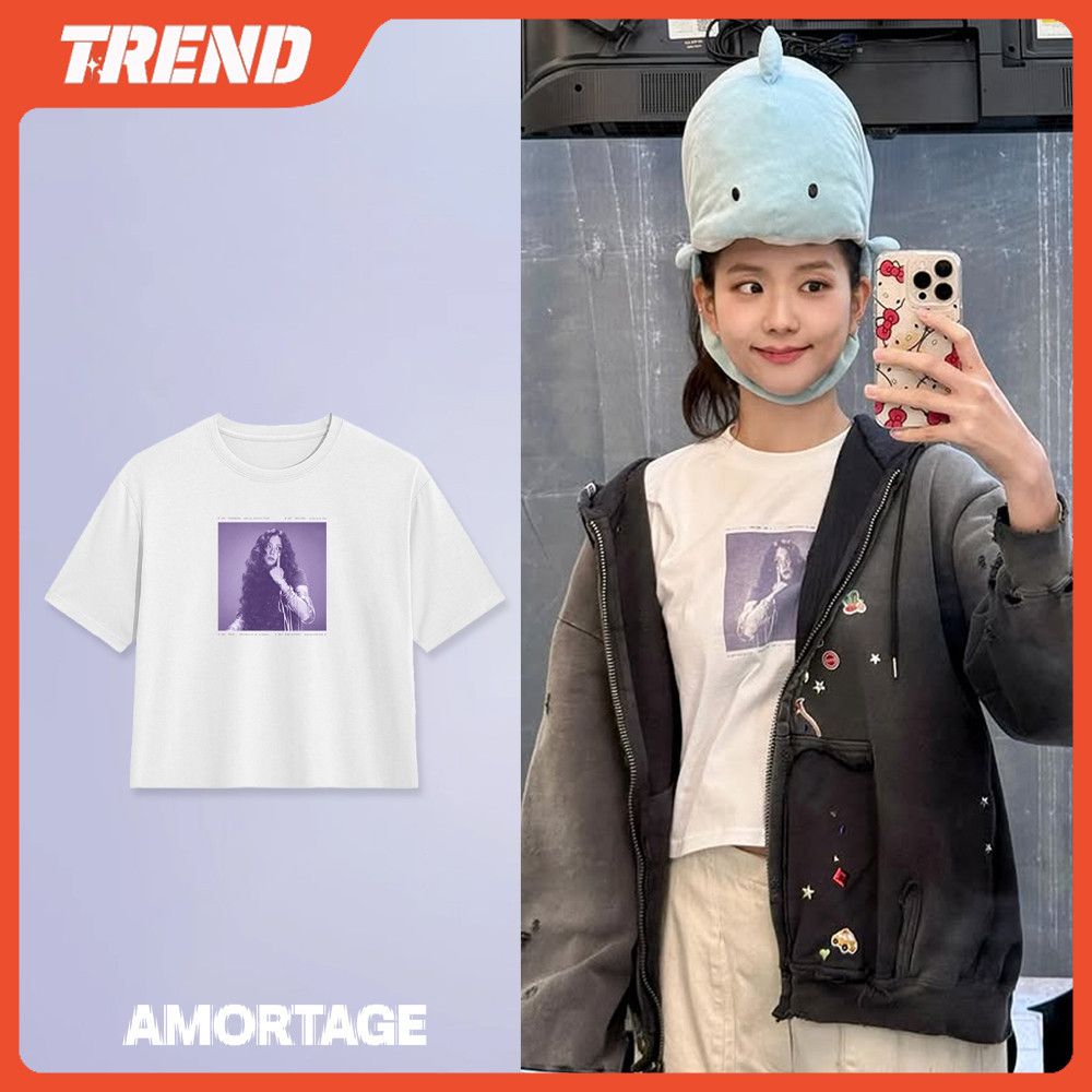 S-5xl Kpop BLACKPINK JISOO AMORTAGE Merch Cotton Crop เสื้อยืดแขนสั้น unisex สําหรับทั้งชายและหญิง