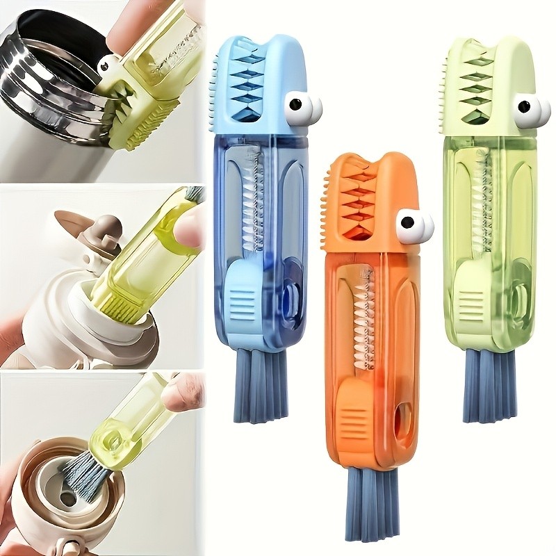 จระเข้ขนาดเล็กฝาถ้วยช่องว่างแปรงสี่ในหนึ่งเดียวทําความสะอาดแปรงกระติกน้ําร้อนถ้วยแปรงขวดนมฟางทําความสะอาดเครื่องมือที่มีประโยชน์แบบพกพาน้ําถ้วยแปรง