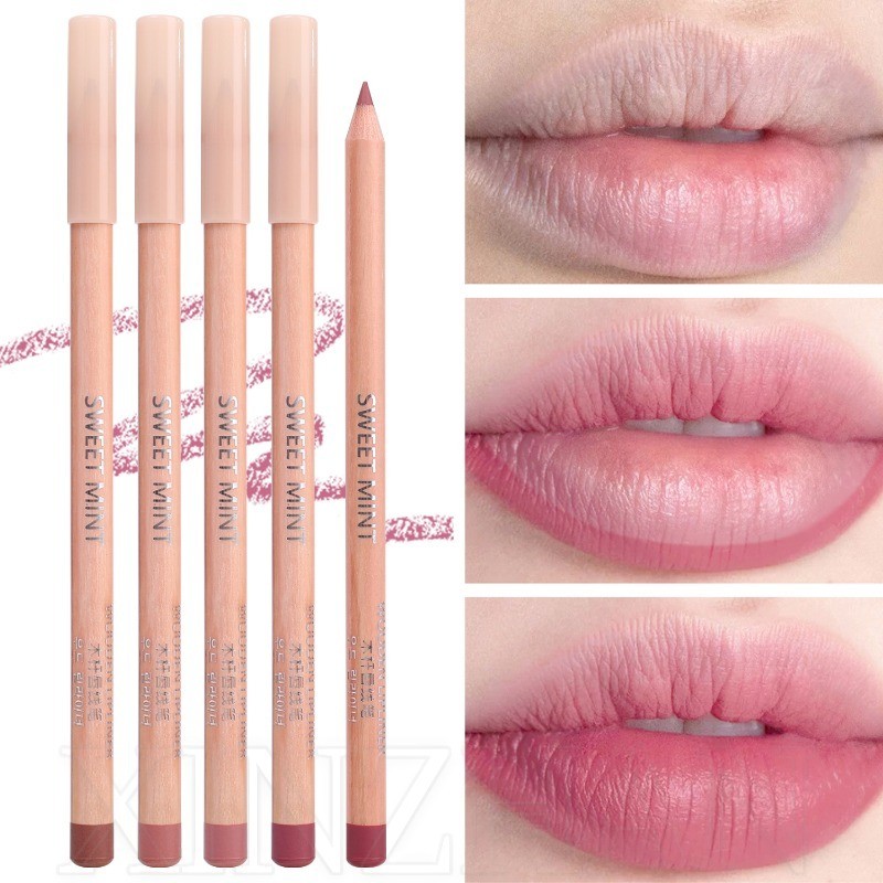 Smooth Velvet Matte Wood Lipliner Pencil - Soft Nude Pink Lip Liner Outline Pen - เครื่องสําอางแต่งหน้าริมฝีปาก - กันน้ํา ติดทนนาน ถ้วยไม่ติด
