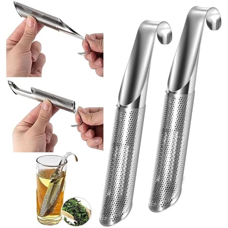ที่กรองชาสแตนเลสรูปท่อ Tea Infuser พร้อมตะขอ สำหรับชาใบหลวม กาแฟ และแก้วชา
