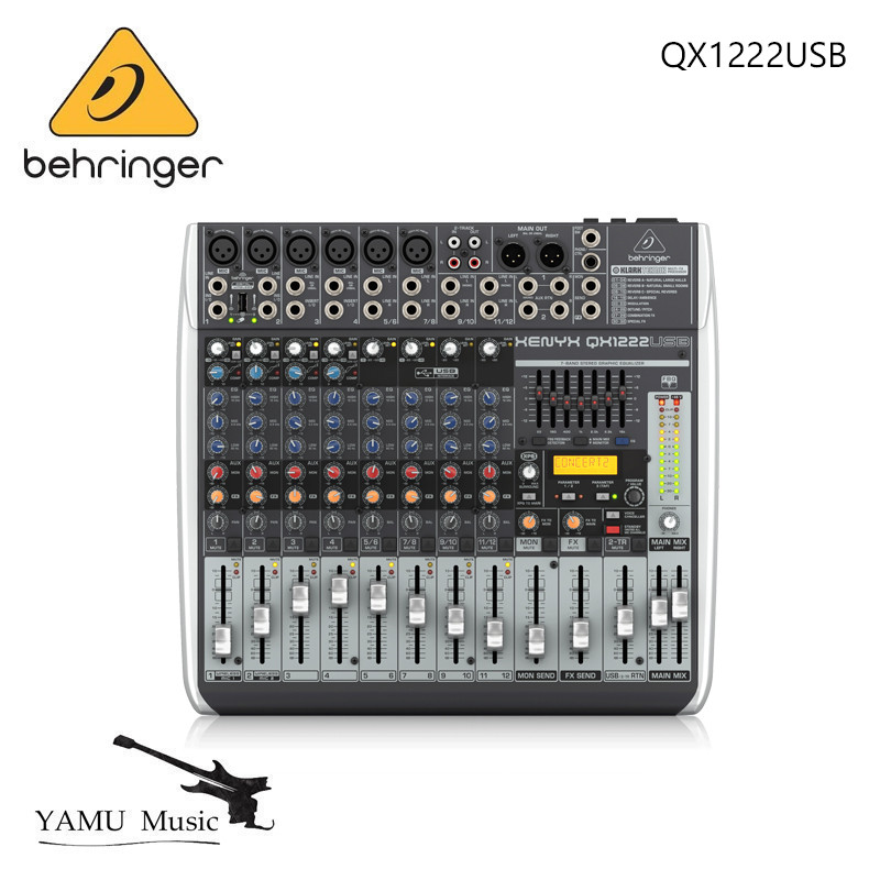 Behringer XENYX QX1222USB Premium 16-Input 2/2-Bus Mixer พร้อม XENYX Mic ปรีแอมป์และคอมเพรสเซอร์, โป