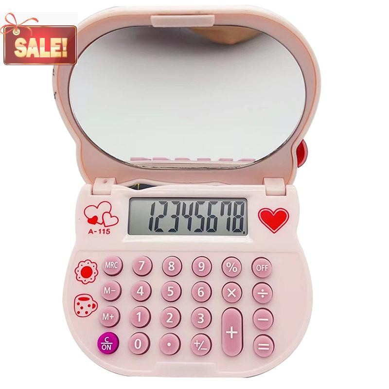 Bl Hello Kitty เครื่องคิดเลขกระจกโต๊ะเครื่องแป้งพับได้แบบพกพาน่ารักการ์ตูนสาวเด็กการเรียนรู้เครื่องคิดเลขเครื่องเขียนโรงเรียน Supplie ของขวัญ A