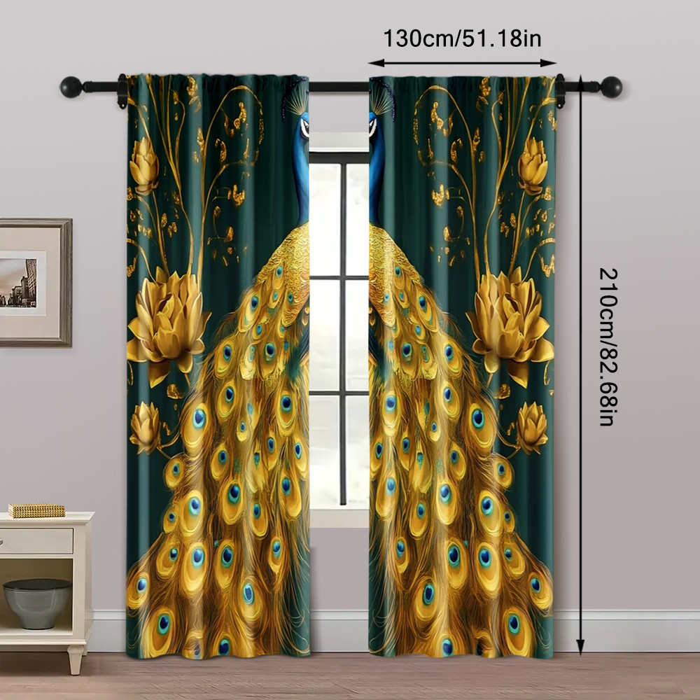 แนะนำ ผ้าม่าน 2ชิ้น ผ้าม่าน ม่านม้วน 2ง พิมพ์นกยูงสีทองพิมพ์โพลีเอสเตอร์ทนทาน (ไม่มีก้าน) ใช้วันหยุดสําหรับประเภทห้องต่างๆ ราคาพิเศษ มีเก็บเงินปลายทาง