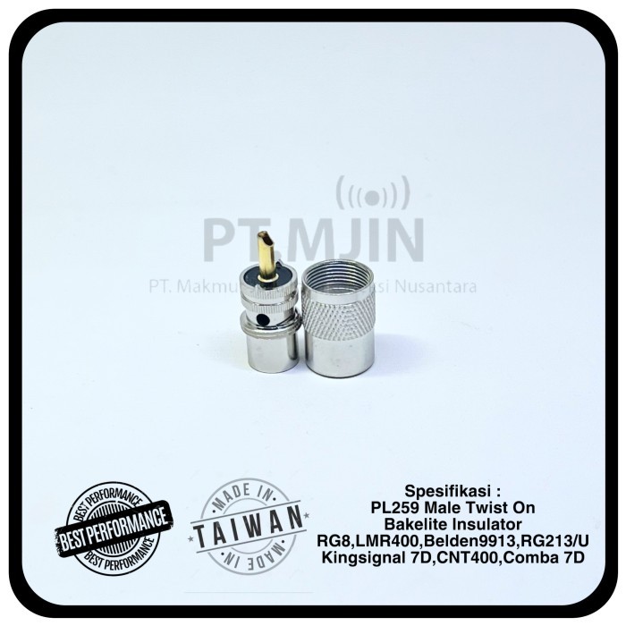 LP Connector PL259 ชาย Rg8 ฉนวนสีดําคุณภาพดี Goldpin