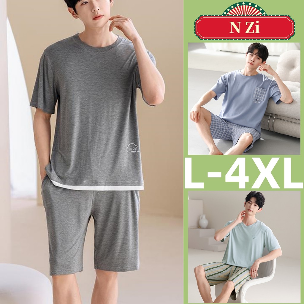 L-4xl Plus ขนาดชุดนอนผู้ชาย Modal ชุดนอนชุดฤดูร้อนแขนสั้นชุดนอน Man ผ้าฝ้ายธรรมดา Loungewear บาง