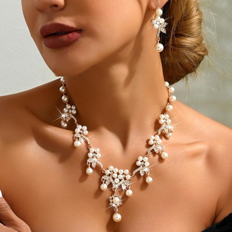 Girls Alloy Jewellery Set ชุดต่างหูสร้อยคอมุกทุกวัน Jewellery Set Party Jewellery Set