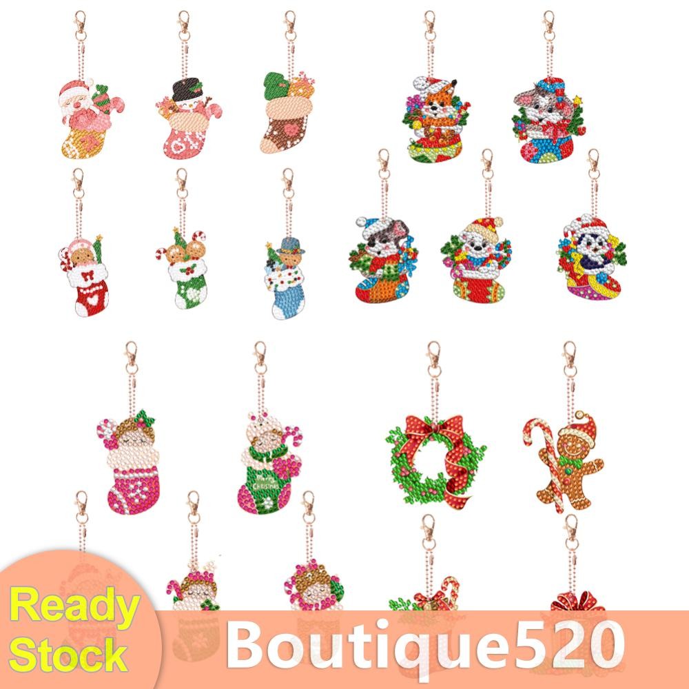 4/5/6pcs Full Drill Keyring Xmas Stocking Critter Double Sided UK [boutique520.th]