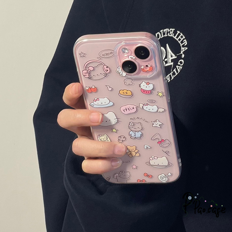 เคส เข้ากันได้กับ IPhone 11 16 15 13 14 12 Pro Max 8 7 14 15 Plus XR XS X Max SE เคสใสลายการ์ตูนแมวผูกโบว์สุดสร้างสรรค์ ราคา ถูกที่สุด ดีลบีเคเค