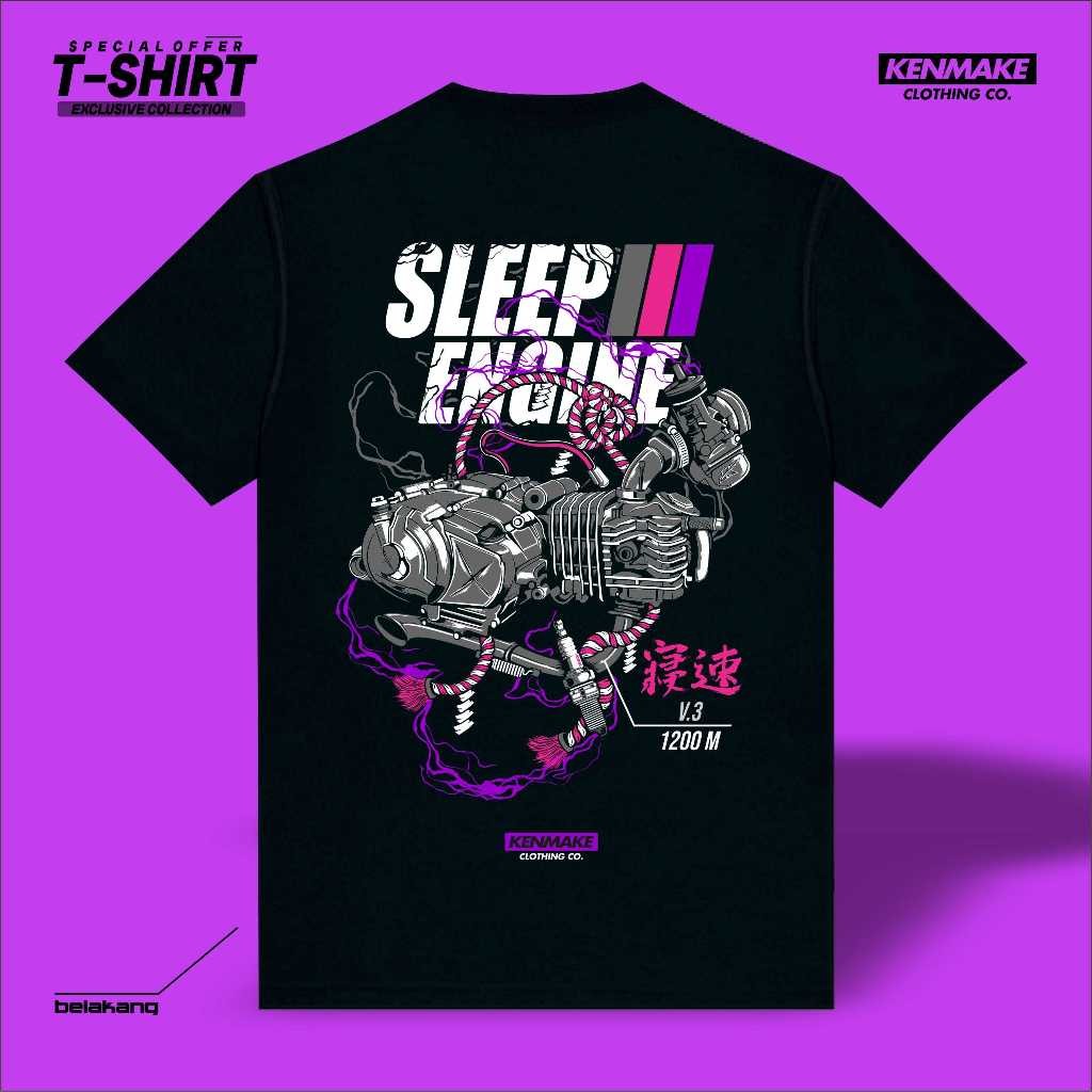 Cb kenmake เสื้อยืด sleep engine ผู้ชายผู้หญิงรุ่นสีดํา