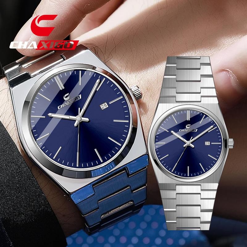 Chaxigo นาฬิกาผู้ชาย กันน้ำ 100% มาแรง ดีไซน์หรูหรา สไตล์สปอร์ต ไฟเรืองแสง แสดงวันที่และวัน ตัวเรือนสแตนเลส เครื่องควอตซ์ พร้อมส่ง 7553-9songkran