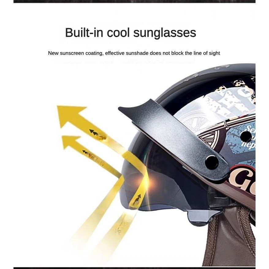 ที่ไม่ซ้ํากันย้อนยุคครึ่งหมวกกันน็อคหมวกกันน็อครถจักรยานยนต์รถจักรยานยนต์ผู้ชายผู้หญิงหมวกกันน็อค - รูปที่ 7