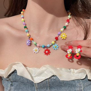 เดรช ดอกไม้ที่มีสีสันสร้อยคอต่างหูชุด ซอก ออกแบบ กระดูกไหปลา…