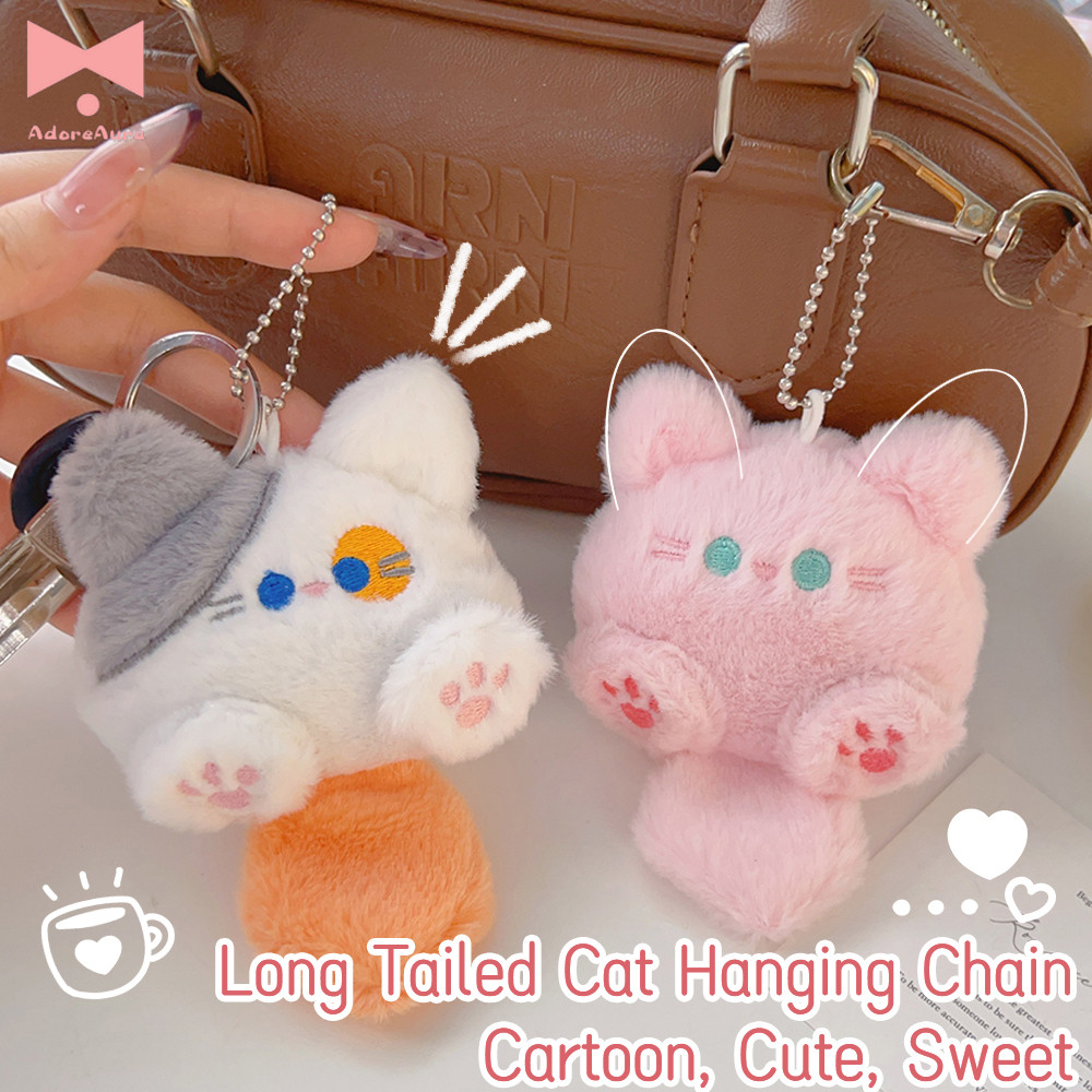 พวงกุญแจตุ๊กตาขนยาว 7.5x11 ซม. สําหรับโทรศัพท์/แต่งหน้า/กระเป๋า, กระเป๋าเป้สะพายหลังแมว น่ารัก เสน่ห์ | ของขวัญตุ๊กตาสัตว์ยัดไส้นุ่มสําหรับเด็กผู้หญิงของขวัญวันเกิดสําหรับคนรักแมว
