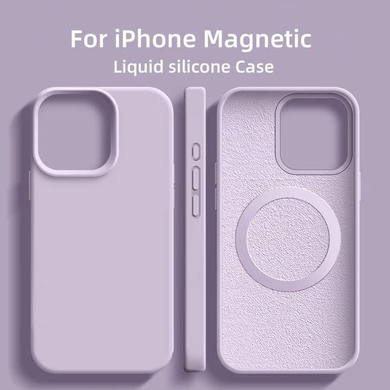 สีทึบ N52 แม่เหล็กที่แข็งแกร่งซิลิโคนเหลวเคสโทรศัพท์สําหรับ ไอโฟน 16 15 14 13 12 11 มือโปร สูงสุด บวก ต่อต้านสกปรกนุ่มปกหลังปลอกกันกระแท