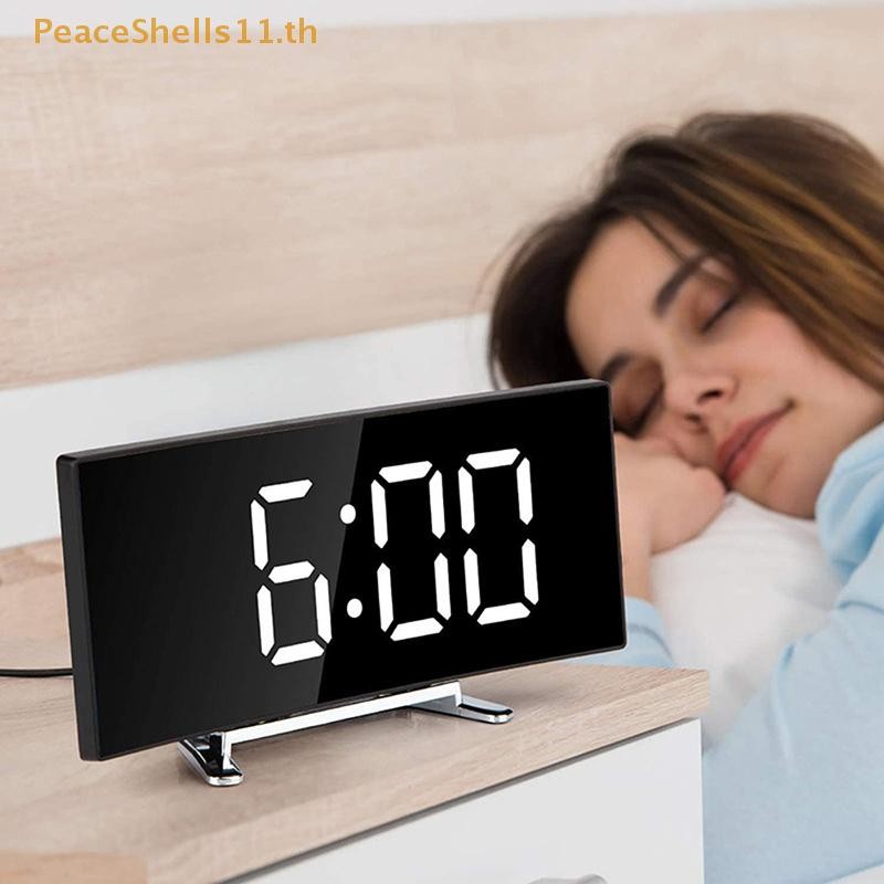 Peaceshells นาฬิกาปลุกดิจิตอลขนาด 7 นิ้วโค้งหรี่แสงได้ Led อิเล็กทรอนิกส์นาฬิกาตั้งโต๊ะดิจิตอลขนาดใหญ่หมายเลข TH