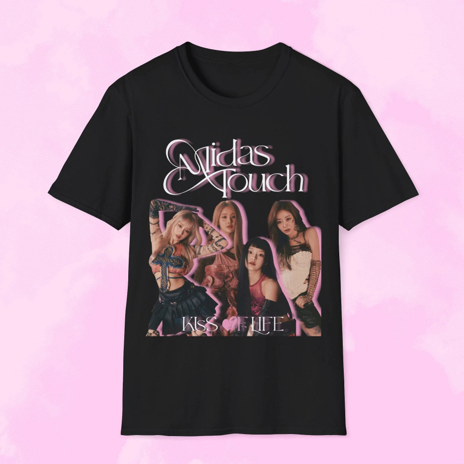 ผ้าฝ้าย แขนสั้น เสื้อยืด Kiss of Life Midas Touch Album T Shirt Unisex Kpop Tshirt