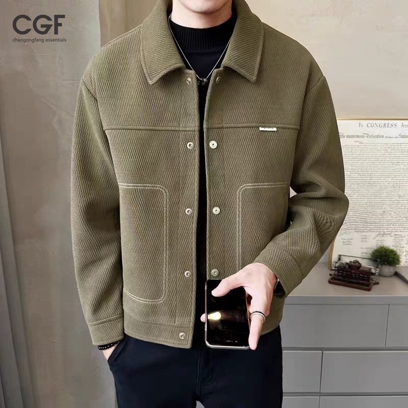 เสื้อแจ็คเก็ตผู้ชายสไตล์อเมริกันวินเทจ บอมเบอร์บาง ลำลองแฟชั่น (Cotton)