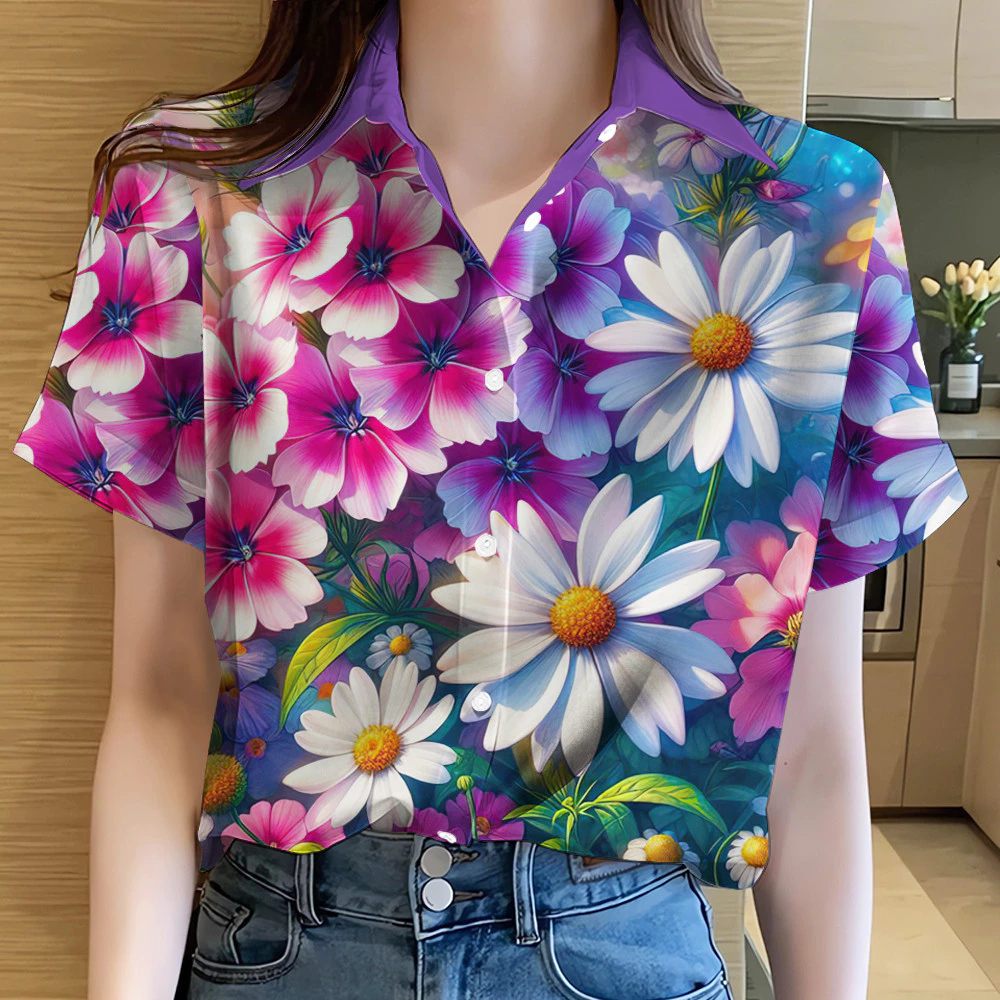 เสื้อสงกรานต์ 2568 ผู้หญิง ฮาวาย แขนสั้น ลายดอกไม้ thumbnail 4