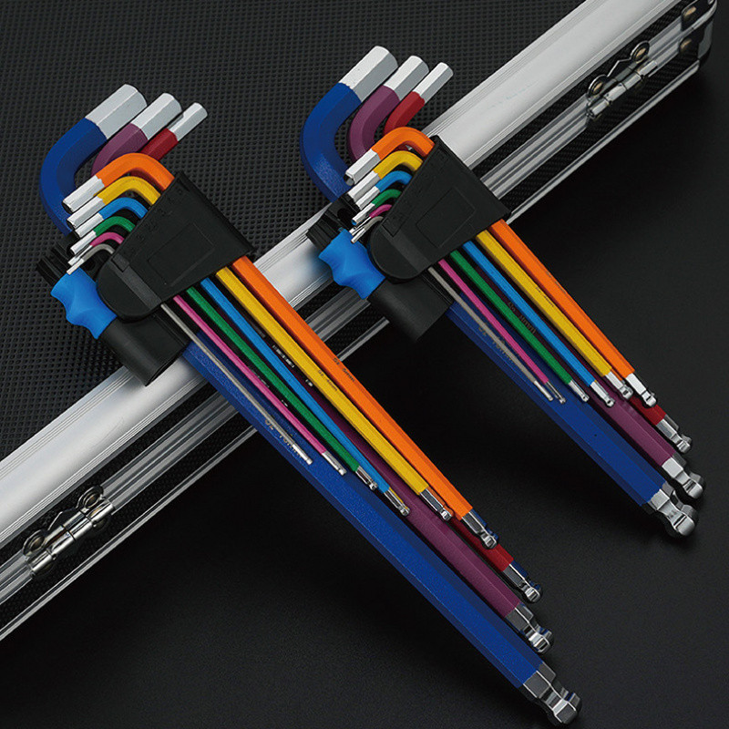 INT ชุดดอกไขควงหกเหลี่ยม Torx หลากสี 9 ชิ้น ชุดประแจอัลเลน สีรุ้ง ทำจากเหล็ก CrMoV ชุบโครเมียมแข็ง CRV คุณภาพสูง 62 HRC - รูปที่ 5