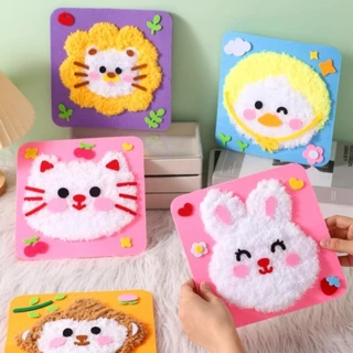 ชุดอุปกรณ์เย็บผ้าสักหลาด DIY ชุดวัสดุปัก พร้อมสติ๊กเกอร์ ลายการ์ตูนสัตว์ หัตถกรรมเพื่อการศึกษา