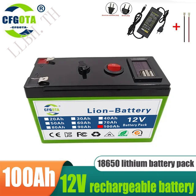 12V Battery 100Ah 18650 lithium battery pack Rechargeable battery for solar energy electric vehicle battery+12.6v3A char