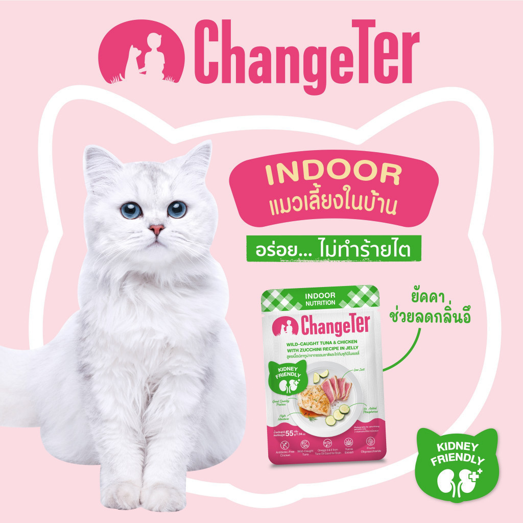 Changeter อาหารเปียกแมว [12 ซอง] ไม่เค็ม อร่อย เพื่อสุขภาพ ขนาด 55 กรัม
