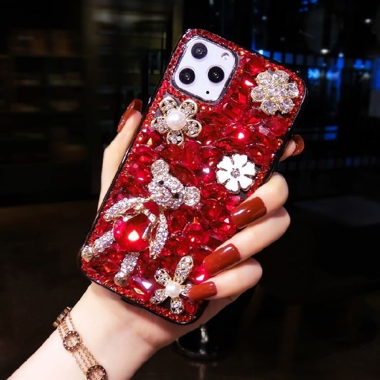 หมีหรูหรา iPhone14 เคสโทรศัพท์หญิง Apple 13/12pro Street Wear Rhinestone 11 รวมทุกอย่าง X Shock-proof XSmax การ์ตูนนุ่ม