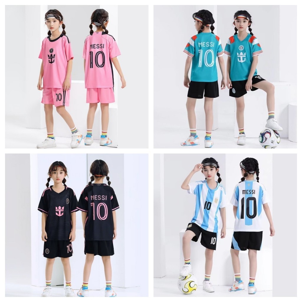 เสื้อกีฬาแขนสั้น ลายทีมชาติฟุตบอล Messi 24-25 Season ชุดเยือน สําหรับเด็ก