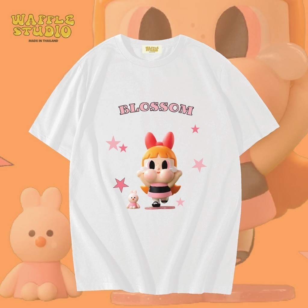 WS0146 เสื้อยืดโอเวอร์ไซส์ เสื้อยืดเกาหลี ผ้าคอตตอน100% เสื้อยืด Crybaby Powerpuff  WAFFLES-5XL