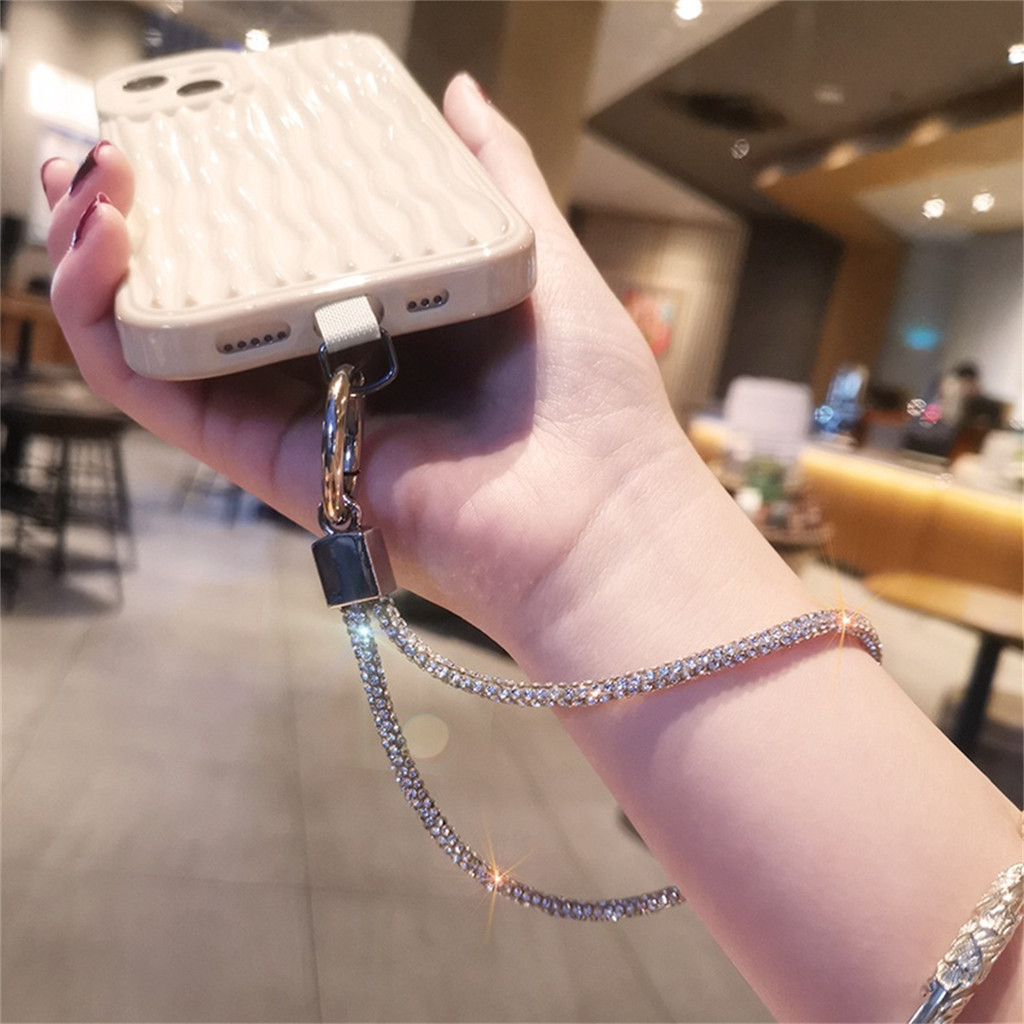 สายคล้องข้อมือ ประดับเพชร หรูหรา สําหรับ iPhone 15 14 13 12 11 Pro Max Samsung OPPO VIVO USB - รูปที่ 3