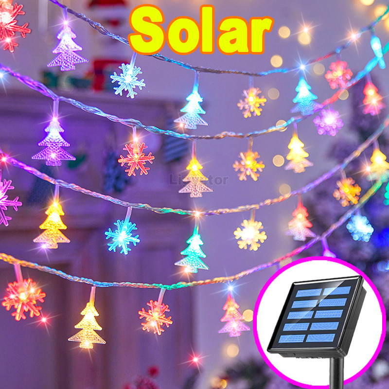 ต้นคริสต์มาสกันน้ํา LED Elk ไฟเกล็ดหิมะไฟกลางแจ้ง String ไฟสําหรับต้นคริสต์มาส Xmas Party ตกแต่งบ้าน Star Fairy Light